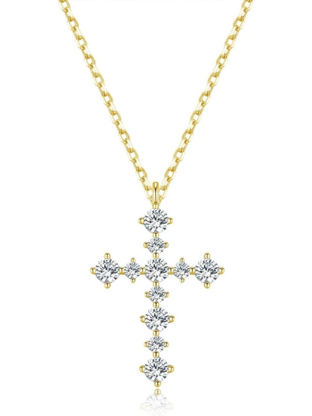 Women's 14k Gold White Plated Moissanite Cross Necklace Christian Faith Gift